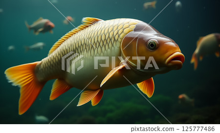 Colorful fish swimming gracefully in a serene underwater environment during daylight hours Colorful fish swimming gracefully in a serene underwater environment during daylight hours 125777486