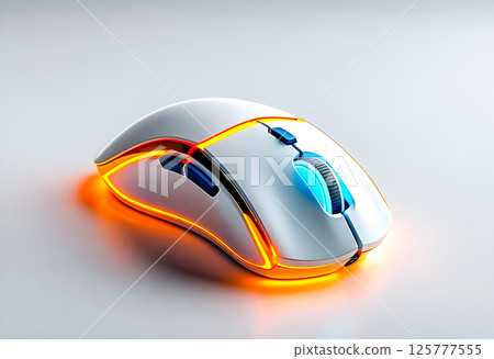 High-tech gaming mouse with vibrant LED lights highlighting its sleek design 125777555