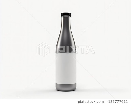 Elegant glass bottle with blank label ready for custom branding or product display Elegant glass bottle with blank label ready for custom branding or product display 125777611