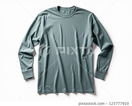 Long-sleeve active wear shirt in solid grey displayed on a light background showcasing its design and fabric texture 125777920