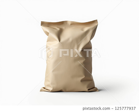 Simple beige bag positioned on a white background for creative purposes and packaging ideas Simple beige bag positioned on a white background for creative purposes and packaging ideas 125777937