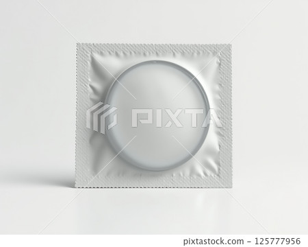 Condom in a sealed package on a plain background for safe sex awareness campaign Condom in a sealed package on a plain background for safe sex awareness campaign 125777956
