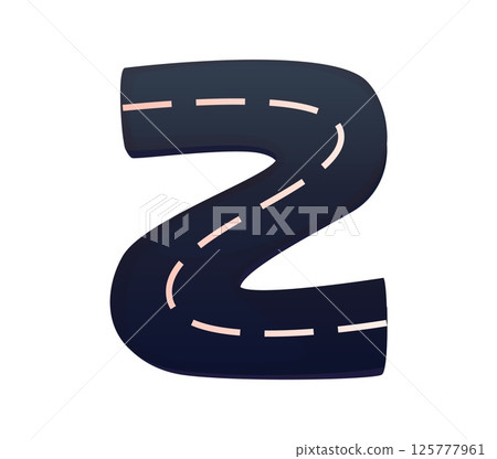 Automobile racing competition font racing track letter Z. Car road racing competition latin font sign, bike race rally vector kids ABC typeface symbol. Automobile drive motorsport typeset letter 125777961