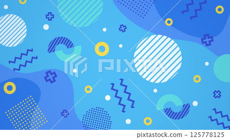 A pop composition of Memphis-style shapes and patterns - Blue 125778125