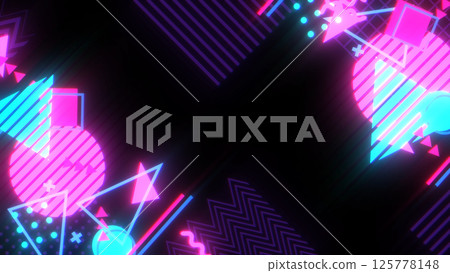 具有孟菲斯風格形狀和圖案的復古框架 - 粉紅色霓虹色 125778148