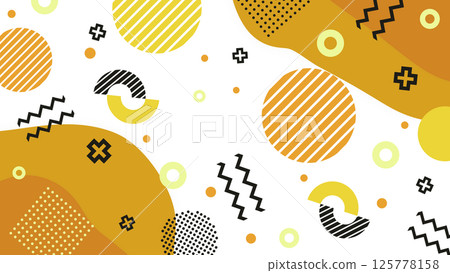 A pop flat composition with Memphis-style shapes and patterns - Yellow/Transparent background 125778158