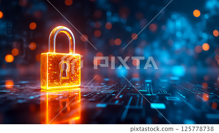 Digital padlock representing cybersecurity and data protection in a modern technology environment 125778738