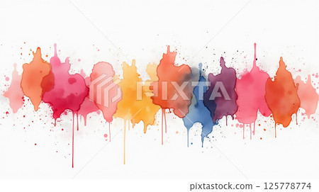 Colorful watercolor splashes blend beautifully across a white background with varied opacity and sharp edges Colorful watercolor splashes blend beautifully across a white background with varied opacity and sharp edges 125778774