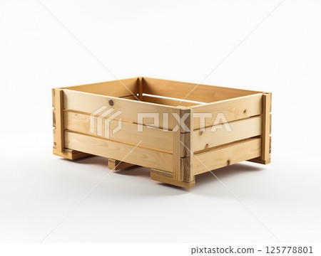 Wooden storage crate designed for organizing and storing various items in homes or businesses Wooden storage crate designed for organizing and storing various items in homes or businesses 125778801