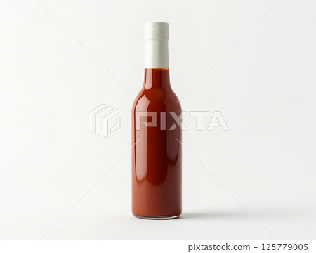 Bottle of rich red sauce on a plain background for culinary and food presentation ideas 125779005
