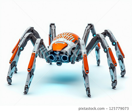 Robotic spider with glowing features showcases advanced technology in a modern setting 125779073