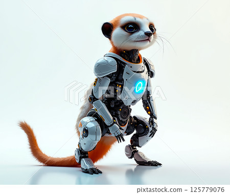 Robotic meerkat stands in a futuristic pose against a neutral background showcasing advanced technology and design features 125779076