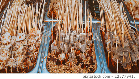 Chengdu, Sichuan, China. Beef Tripe On Skewers. Tripe Is Type Of Edible Lining From The Stomachs Of Various Farm Animals. Tripe Is Eaten In Many Parts Of The World. Tripe Soup Is Made In Many Chengdu, Sichuan, China. Beef Tripe On Skewers. Tripe Is Type Of Edible Lining From The Stomachs Of Various Farm Animals. Tripe Is Eaten In Many Parts Of The World. Tripe Soup Is Made In Many 125779413