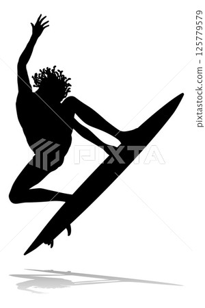 Woman Surfer Surfboard Female Surfer Silhouette 125779579