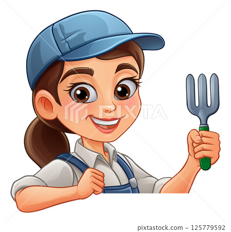 Woman Female Gardener Farmer Gardening Cartoon 125779592