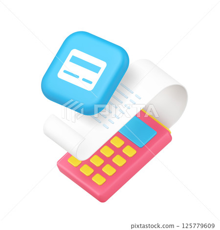 Shopping card payment POS terminal machine with bill receipt 3d icon realistic vector illustration 125779609