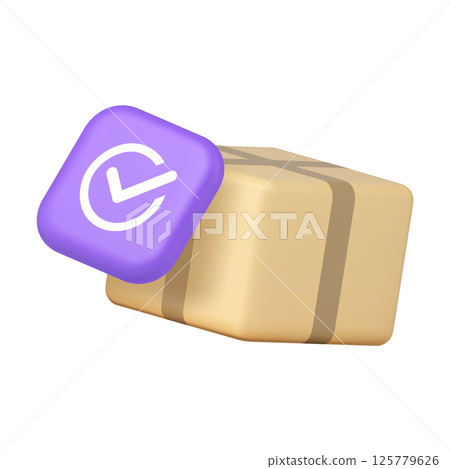 Postal parcel cargo delivery success complete checkmark done 3d icon realistic vector illustration 125779626