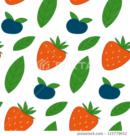 Seamless pattern with strawberry and blueberry. Summer berries. 125779652