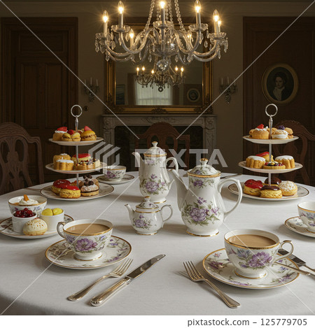 An elegant British afternoon tea experience 125779705