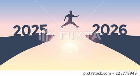 man jumping over a cliff from 2025 to 2026 vector ilustration man jumping over a cliff from 2025 to 2026 vector ilustration 125779949
