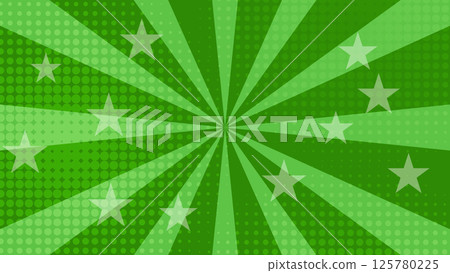 green cartoon background with festive sunburst and star decoration 125780225