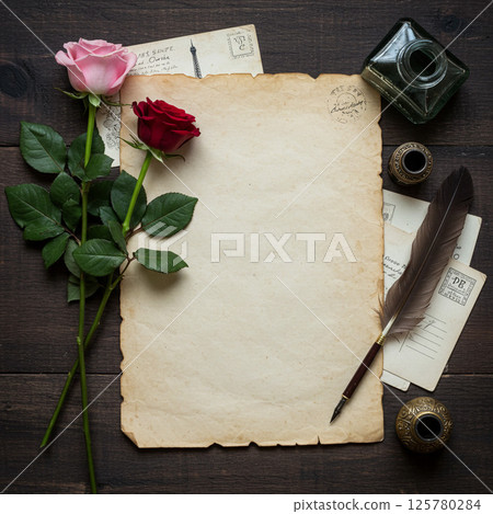 Tasteful antique letter set and roses Tasteful antique letter set and roses 125780284