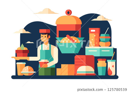 Food delivery packaging. Grocery order pickup 125780539