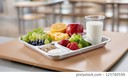 Whole grain bread and milk for school meal 125780599