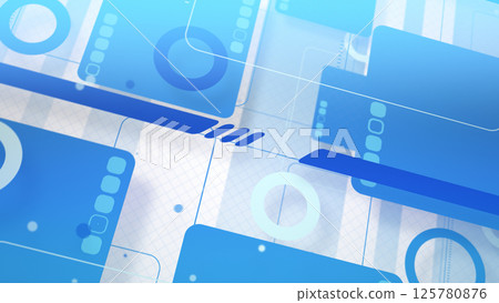 A pop and stylish two-dimensional composition with rounded corners and simple shapes arranged in three dimensions - Blue 125780876