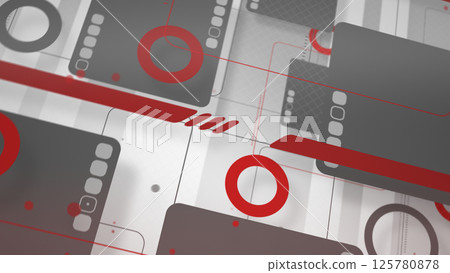 A pop and stylish two-dimensional composition with rounded corners and simple shapes arranged in a three-dimensional way - Red 125780878