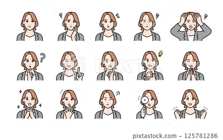 Facial expression illustration set of middle-aged female managers 125781286