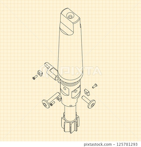 Mechanical engineering drawings. Tap tools, borer. Technical Design. Cover. Blueprint. Step Cutting Tool with Countersinking Function. Technical 3D Vector Illustration 125781293