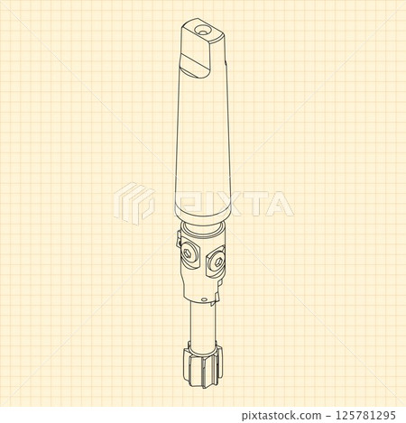 Mechanical engineering drawings. Tap tools, borer. Technical Design. Cover. Blueprint. Step Cutting Tool with Countersinking Function. Technical 3D Vector Illustration 125781295