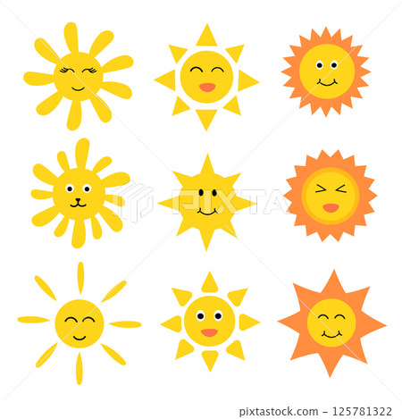 Smiling Faces Sun icon set. Vector flat illustration. 125781322