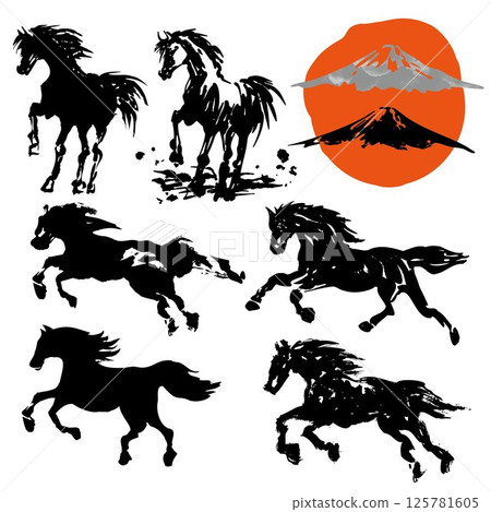 2026 Year of the Horse New Year's card background illustration set 125781605