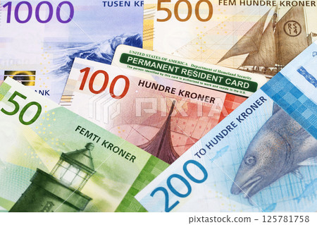 American permanent resident card on Norwegian money 125781758