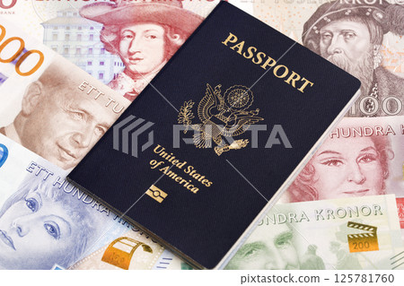 American passport on Swedish Krona 125781760