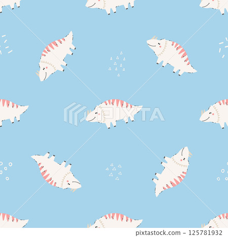 Seamless pattern with cute triceratops dinosaurs on blue background Seamless pattern with cute triceratops dinosaurs on blue background 125781932