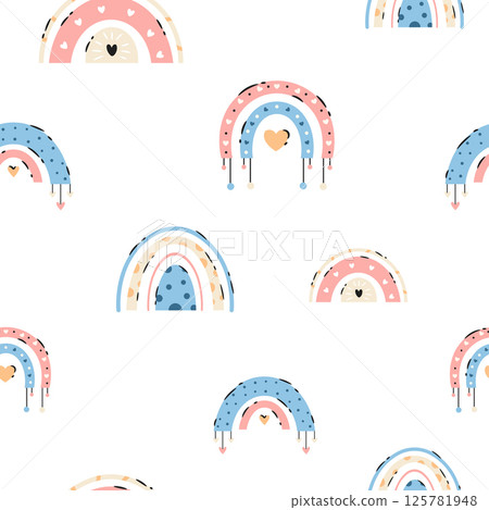 Seamless pattern with hand-drawn boho rainbows Seamless pattern with hand-drawn boho rainbows 125781948