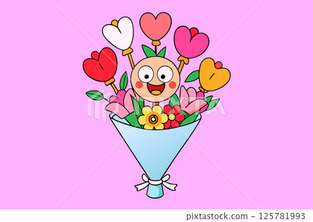 Good morning.Bouquet of hearts and flowers on pink 125781993