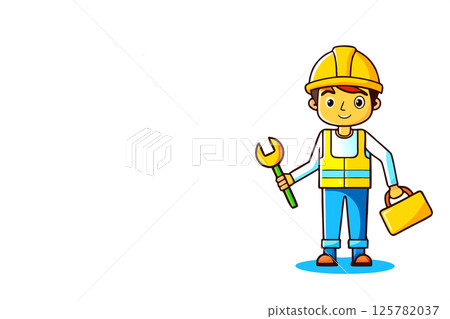 Plumbing sewerage.A plumber worker with tools,place for text 125782037