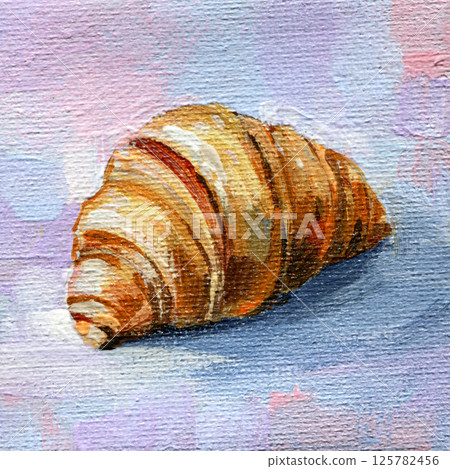 Tasty croissant acrylic painting on colorful pastel background, delicious pastry food art for kitchen decor. Mini canvas Tasty croissant acrylic painting on colorful pastel background, delicious pastry food art for kitchen decor. Mini canvas 125782456
