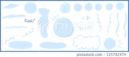 Cool light blue summer hand-drawn frame set No text Vector illustration Decoration Decorative border Speech bubble 125782474