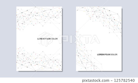Vector illustration of minimalist design with connecting the dots and lines. Abstract geometric background of science and technology concept. Template for cover brochure, layout, flyer, book, banner. Vector illustration of minimalist design with connecting the dots and lines. Abstract geometric background of science and technology concept. Template for cover brochure, layout, flyer, book, banner. 125782540