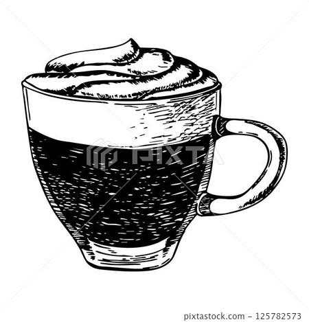 cappuccino coffee with foam and caramel topping 125782573