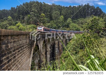 Historic Nine Arches Bridge in lush jungle near Ella, Sri Lanka, no people visible Historic Nine Arches Bridge in lush jungle near Ella, Sri Lanka, no people visible 125782835