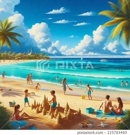 海灘沙色海洋藍色 125783493