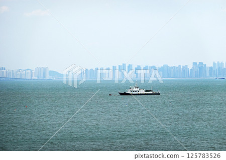 Coast Guard Vessel in Front of Incheon Apartments, Korea 125783526