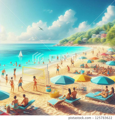 海灘沙色海洋藍色 125783622