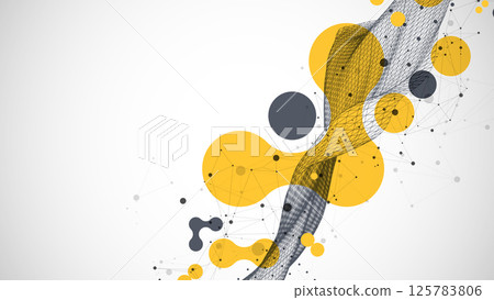 The abstract wave is made in a frame style. Template for science and technology presentation. Vector art. 125783806